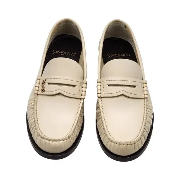 Saint Laurent Le Loafer YSL Monogram Leather Loafers Marble White - New $1050 - Picture 4 of 8